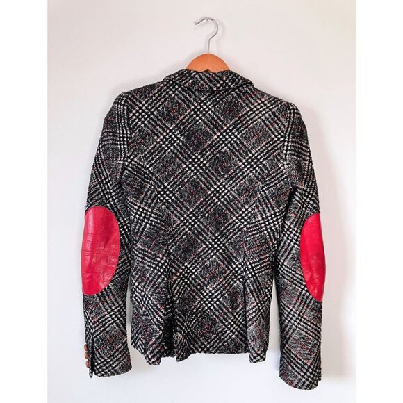 Smythe One Button Gingham Plaid Hunting Elbow Patch Blazer Black Red Size 2 - Picture 3 of 5